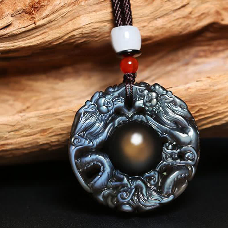 Buddha Stones Natural Gold Sheen Obsidian Rainbow Obsidian Dragon Strength Necklace Pendant (Extra 35% Off | USE CODE: FS35)