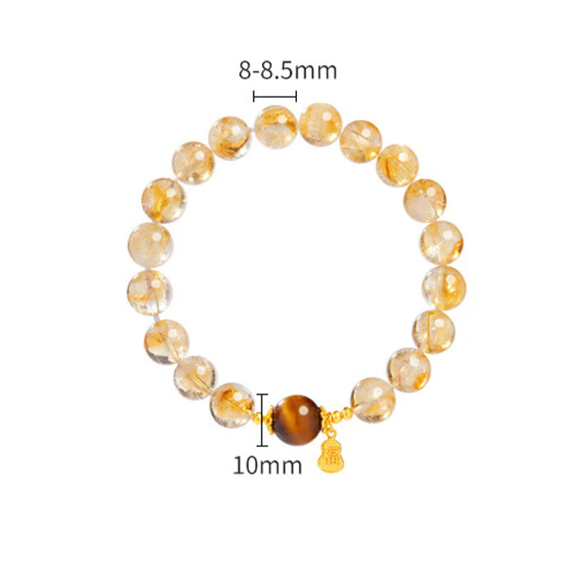Buddha Stones 925 Sterling Silver Gourd Fu Character Citrine Tiger Eye Prosperity Bracelet