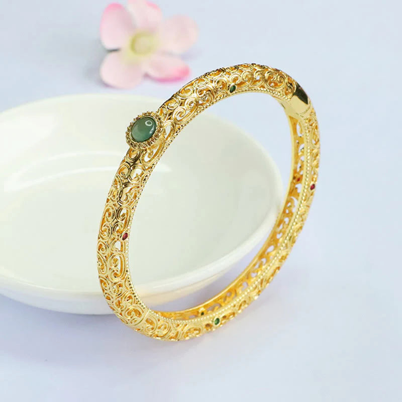 Buddha Stones Cloud Pattern Jade Copper Luck Bracelet Bangle 2.36 IN (60 MM)