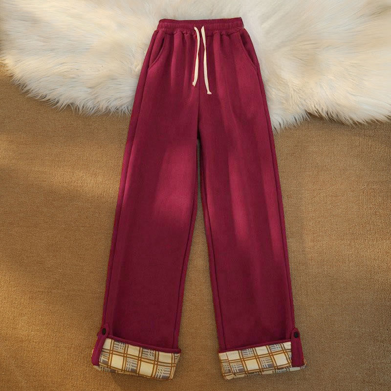 Buddha Stones Women's Patchwork Cotton Corduroy Fleece-Lined Wide Leg Pants With Pockets