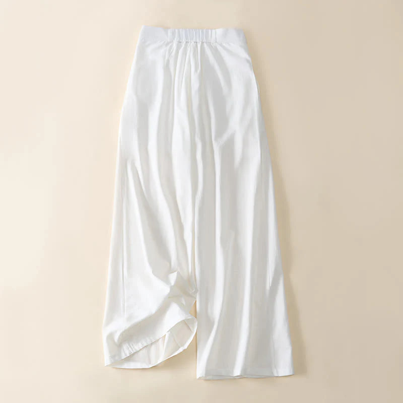 Buddha Stones Simple Zipper Design Cotton Women's Wide Leg Pants With Pockets