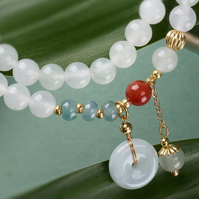 Buddha Stones Jade Peace Buckle Luck Abundance Double Wrap Bracelet