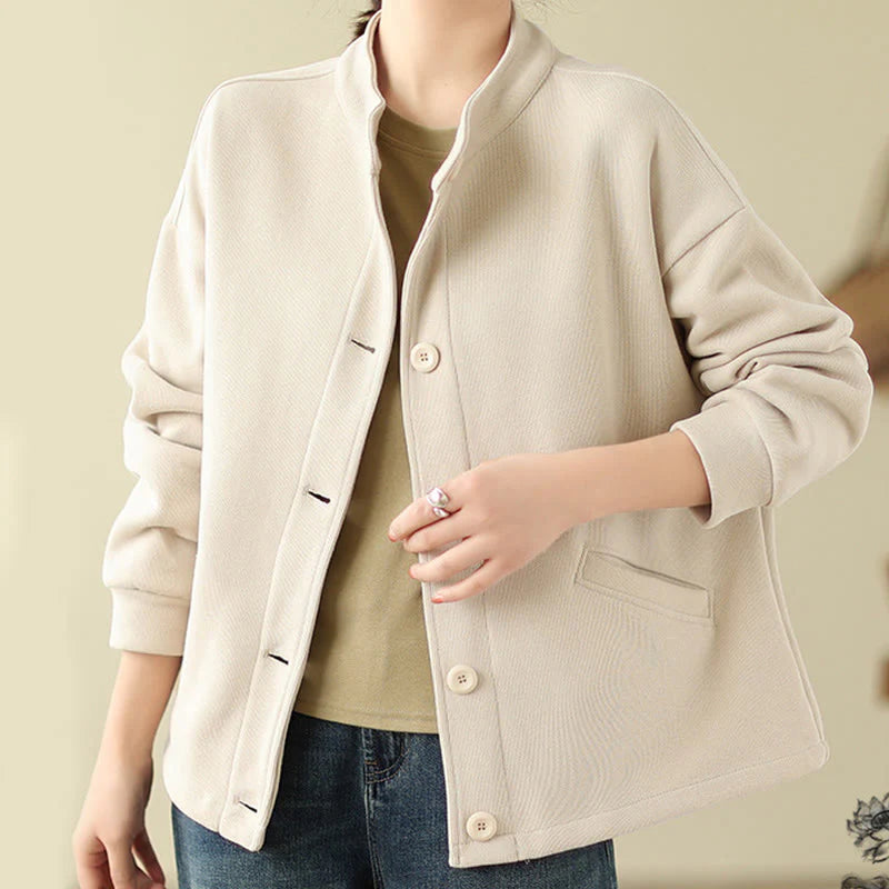 Buddha Stones Solid Color Women's Long Sleeve Jacket With Pockets