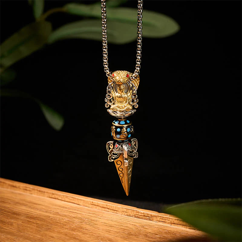 Buddha Stones Tibetan Om Mani Padme Hum Buddha Wealth Rotation Necklace Vajra Pendant