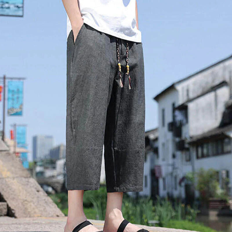 Buddha Stones Casual Woven Bead Waist Rope Men's 7-8 Length Spandex Pants With Pockets