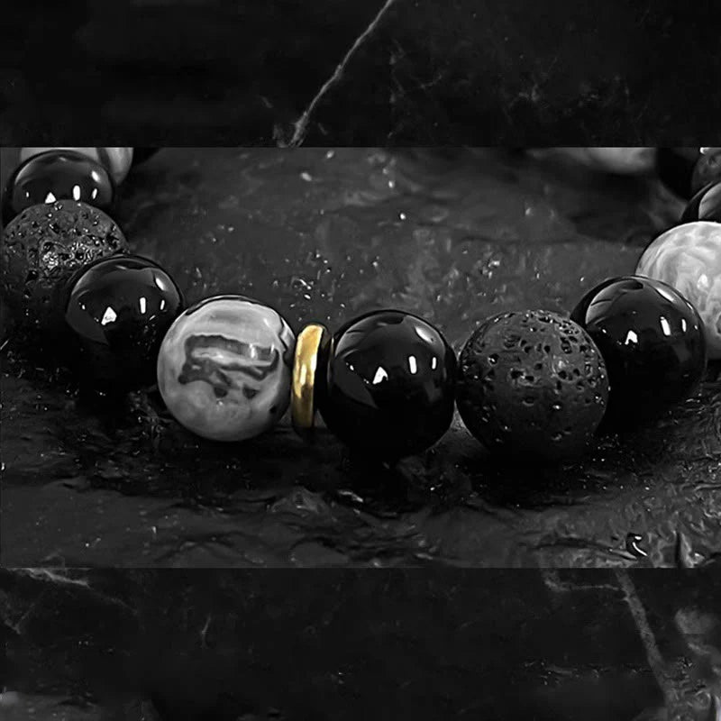 FREE Today: Transmute Negative Energy Black Obsidian Lava Rock Stone Yin Yang Strength Bracelet