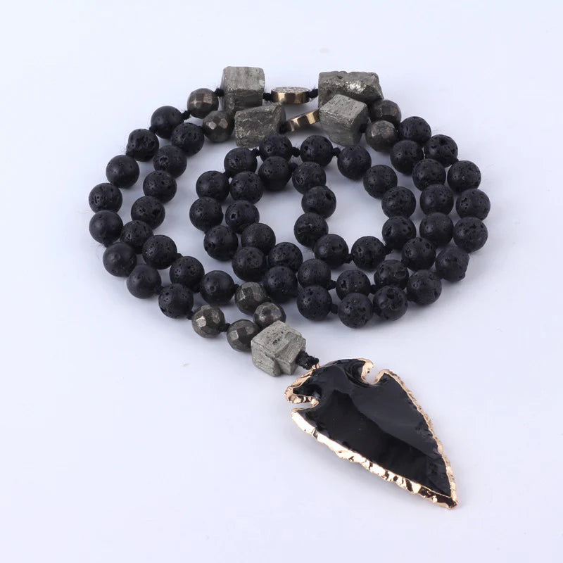 Buddha Stones Natural Lava Rock Yoga Meditation Necklace Arrow Pendant (Extra 30% Off | USE CODE: FS30)