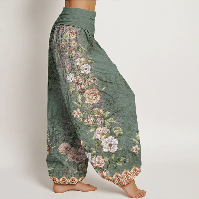 Buddha Stones Cotton Ethnic Floral Ethnic Totem Pattern Women's Elastic Waist Harem Pants