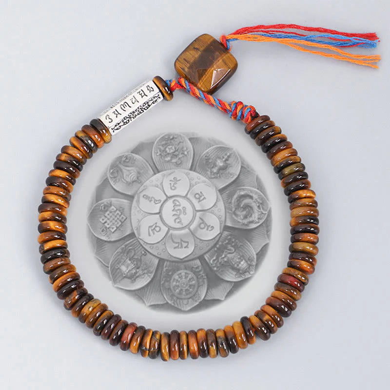Buddha Stones Tibetan Tiger Eye Om Mani Padme Hum Protection Power Bracelet