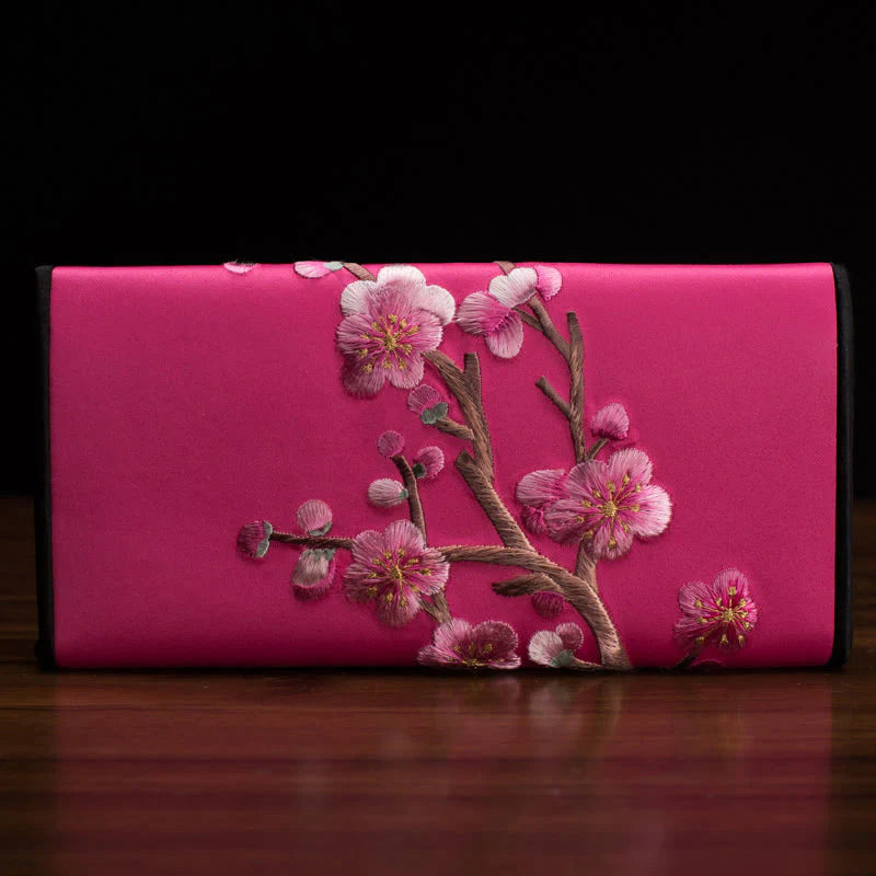 Buddha Stones Plum Bossom Su Embroidery Journey Shopping Long Purse Handbag