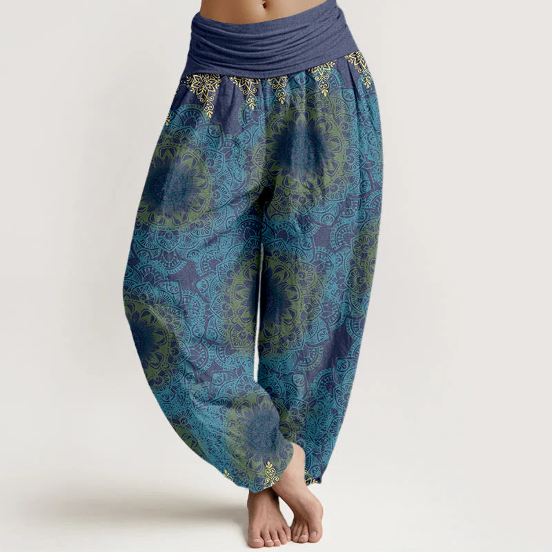 Buddha Stones Cotton Triangular Mandala Patterns Women's Elastic Waist Harem Pants