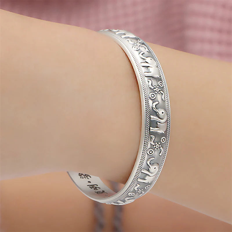 Buddha Stones Elephant White Copper Strength Bracelet Bangle (Extra 30% Off | USE CODE: FS30)