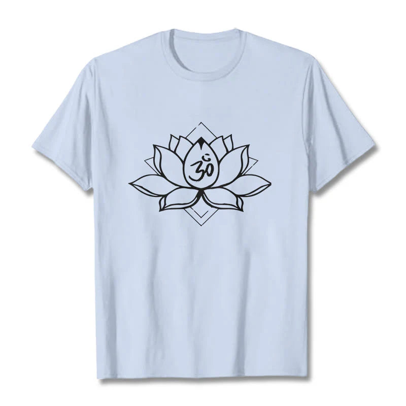 Buddha Stones Blooming Lotus Om Sanskrit Pattern Cotton Tee T-shirt