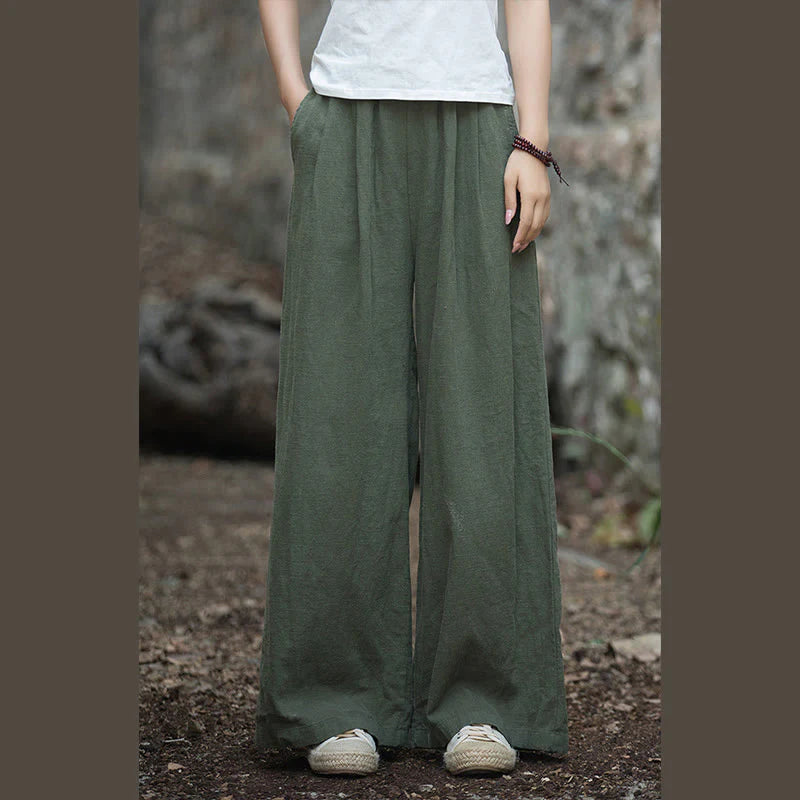 Buddha Stones Retro Wide Leg Pants Casual Women's Yoga Pants With Pockets