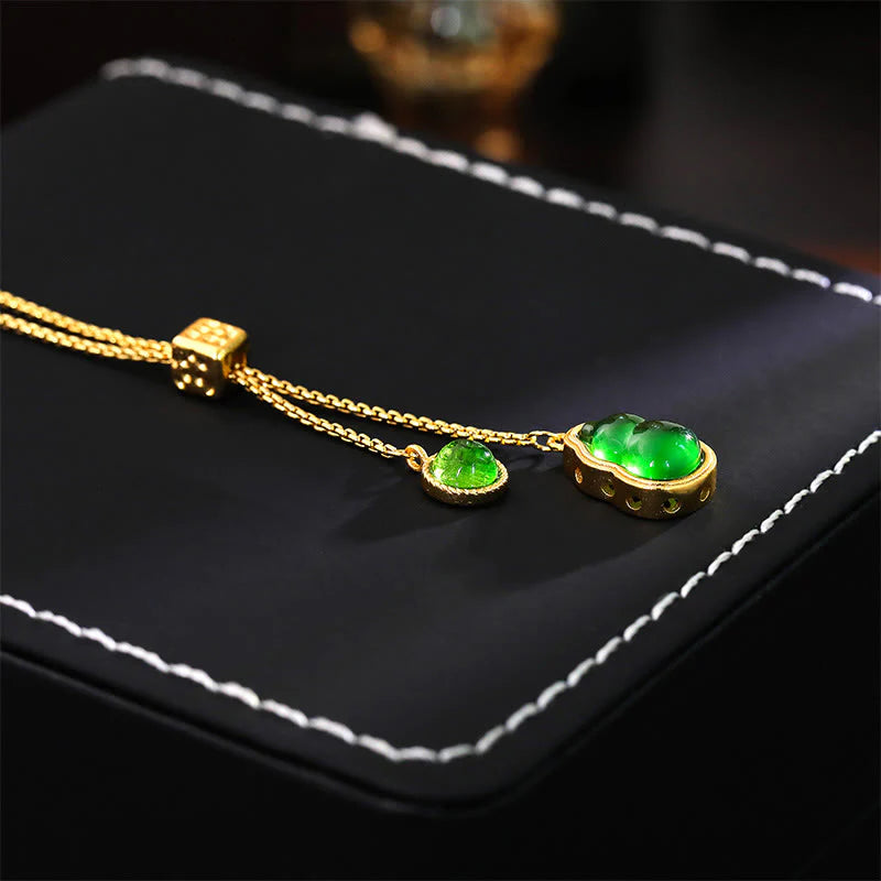 Buddha Stones Gourd Green Agate Copper Inlaid Design Luck Necklace Pendant