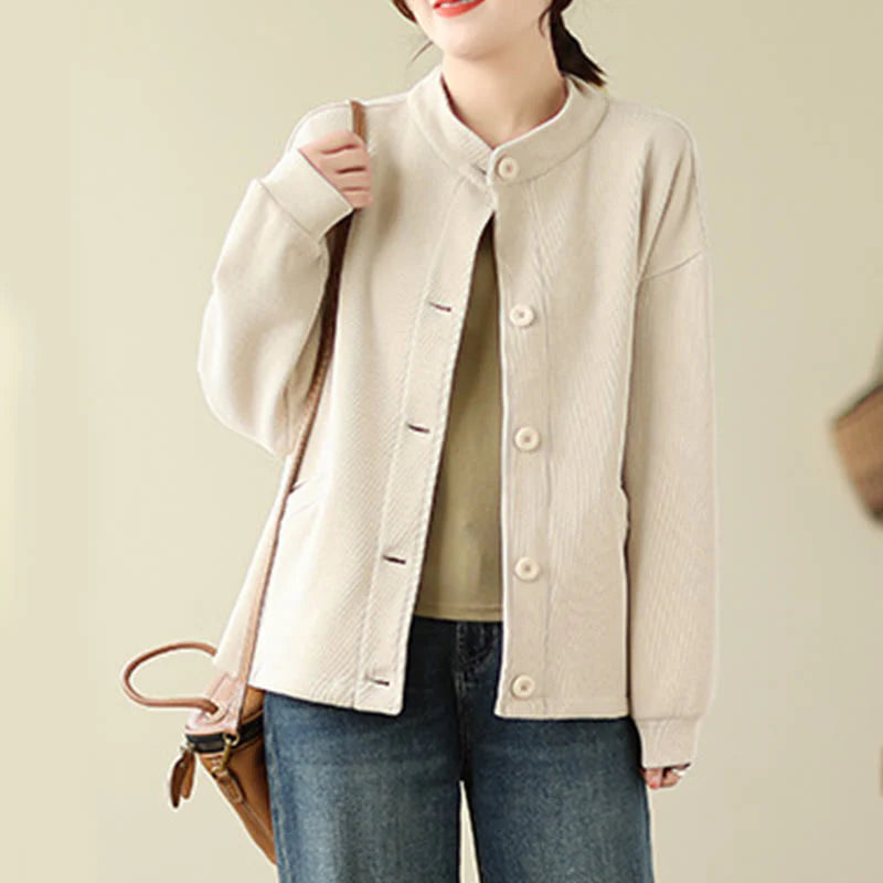 Buddha Stones Solid Color Women's Long Sleeve Jacket With Pockets