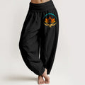 Buddha Stones Lotus Buddha Symbol Pattern Elastic Waist Women's Harem Pure Cotton Pants