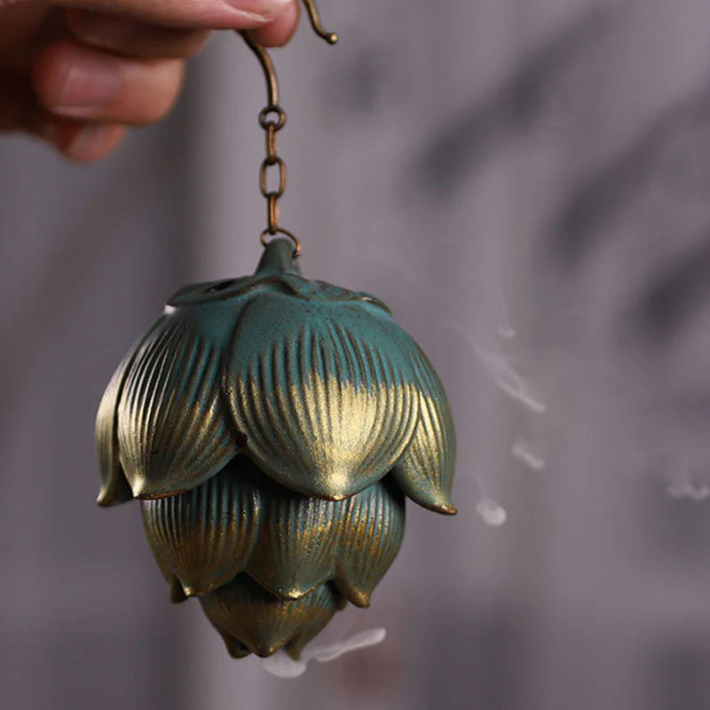 Buddha Stones Lotus Meditation Hanging Incense Burner Decoration