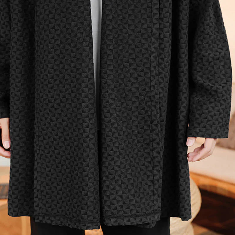 Buddha Stones Winter Jacquard Simple Design Men's Cotton Long Sleeve Kimono