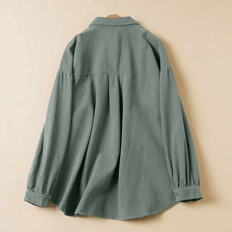 Buddha Stones Casual Buttons Design Women's Stand Collar Long Sleeve Cotton Shirt
