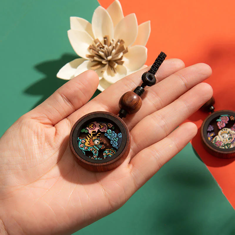 Buddha Stones Year Of The Dragon Hand Painted Chinese Zodiac Rosewood Carved Calm Key Chain (Extra 35% Off | USE CODE: FS35)
