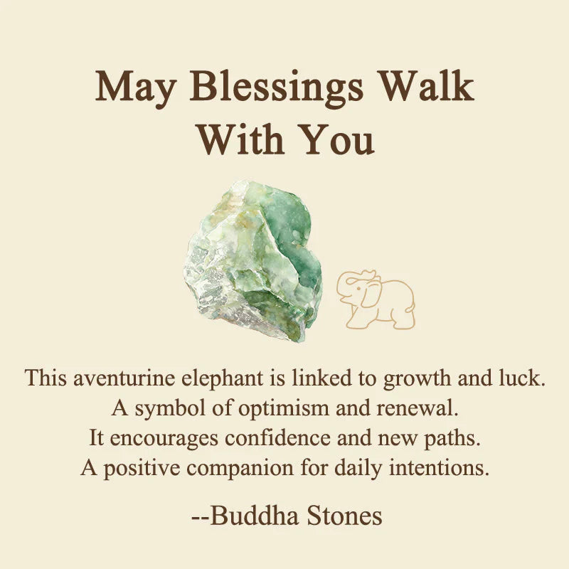Buddha Stones ''May Blessings Walk With You'' Natural Small Elephant Amazonite Amethyst Jade Black Obsidian Stone Decoration Includes Gift Message Card