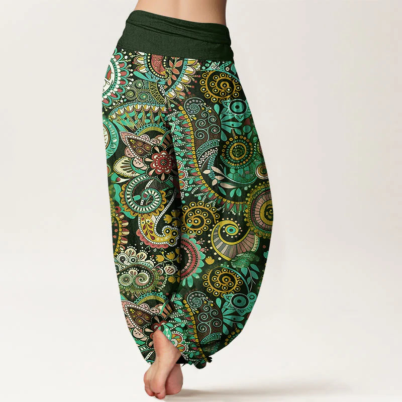 Buddha Stones Cotton Traditional Paisley Pattern Women's Elastic Waist Harem Pants