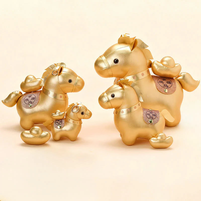 Buddha Stones Year Of The Horse Gold Ingot Cute Pony Doll Prosperity Home Decoration