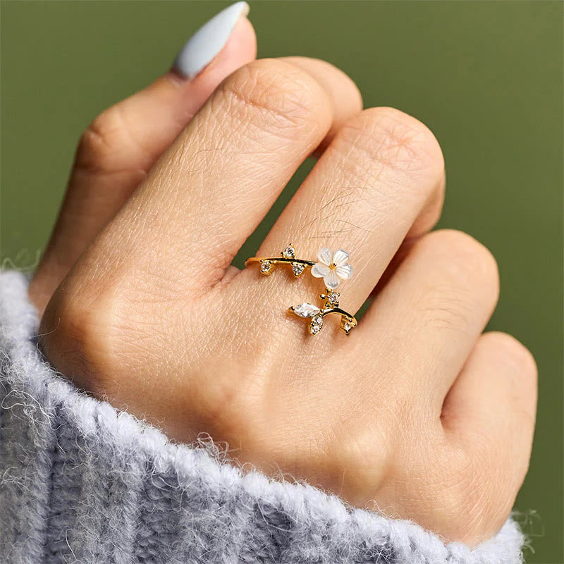 Buddha Stones 925 Sterling Silver White Flower Design Adjustable Blessing Ring