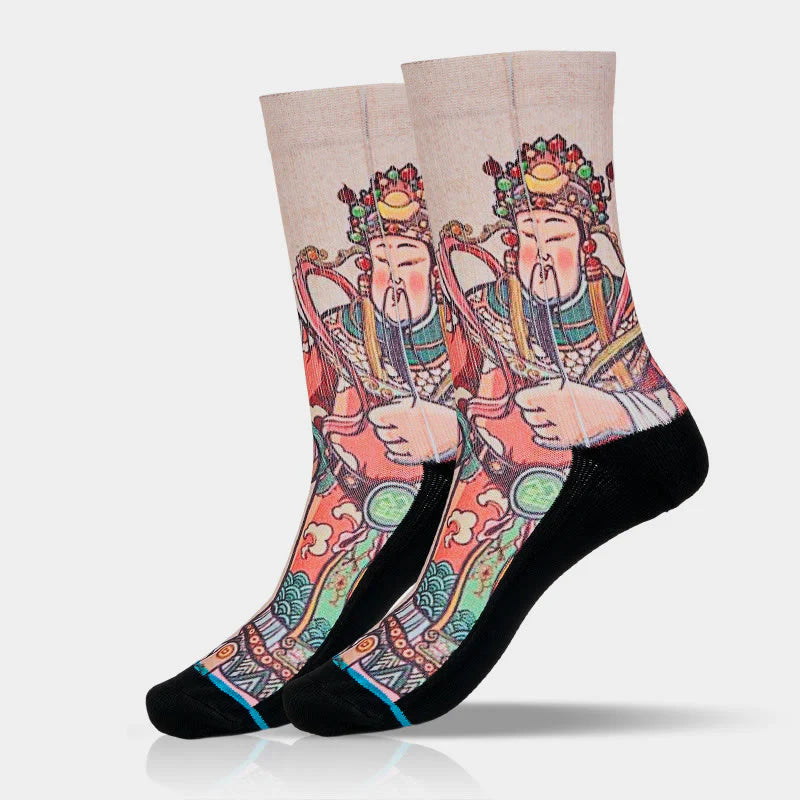 Buddha Stones Casual God Of Wealth Ruyi Handle Micro Crew Men Women Unisex Socks