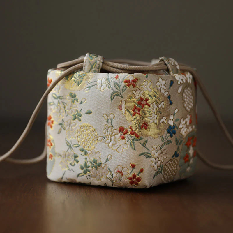 Buddha Stones Flowers Pattern Small Jewelry Storage Gift Bag 8*8*8cm
