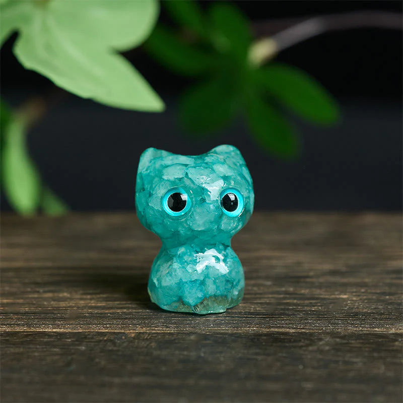Buddha Stones Crystal Drip Resin Small Cat Purification Decoration Statue