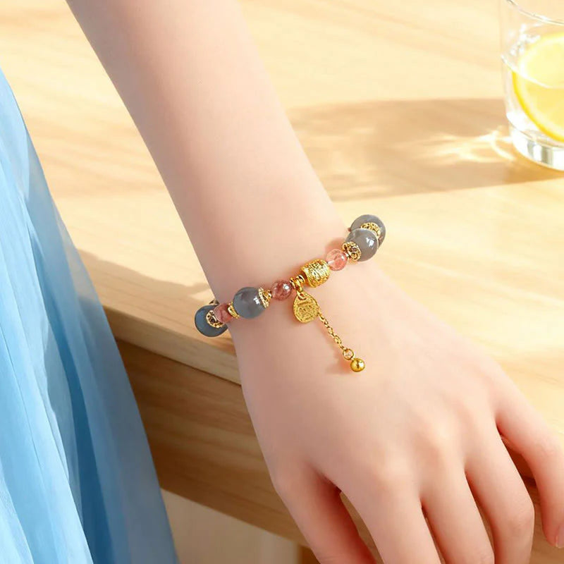 Buddha Stones Natural Strawberry Quartz Moonstone Healing Positive Beads Bracelet