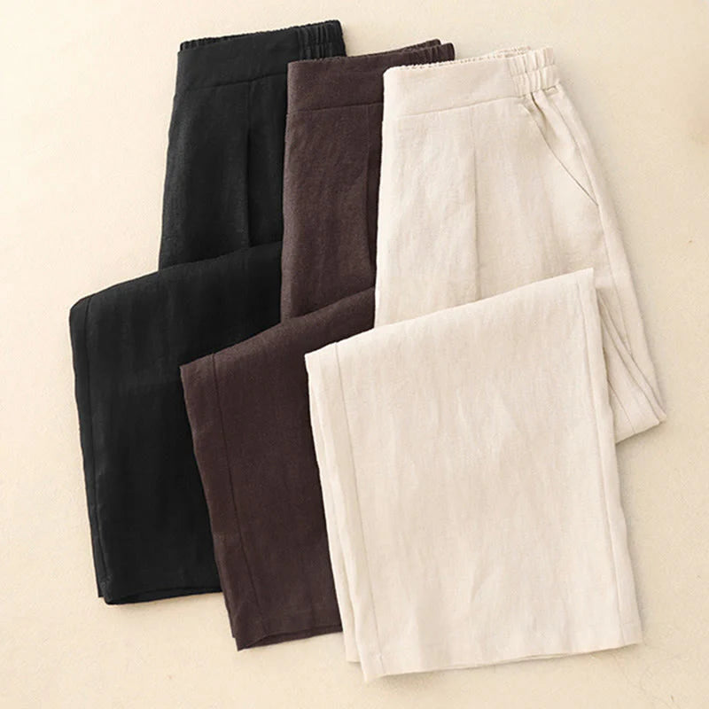 Buddha Stones Women's Spring Plain Simple 7-8 Length Cotton Pants With Pockets