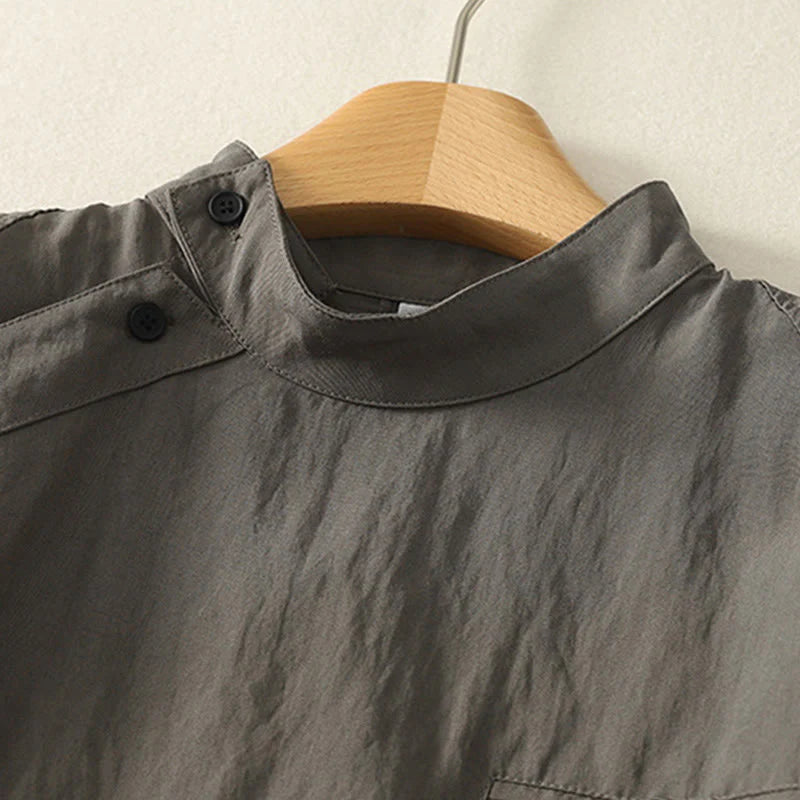 Buddha Stones Fall Stand Collar Chinese Frog-Button Simple Design Long Sleeve Women's Cotton Shirt