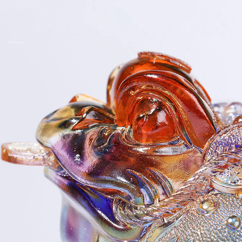 Buddha Stones Feng Shui Frog Coins Handmade Liuli Crystal Art Piece Wealth Home Office Decoration