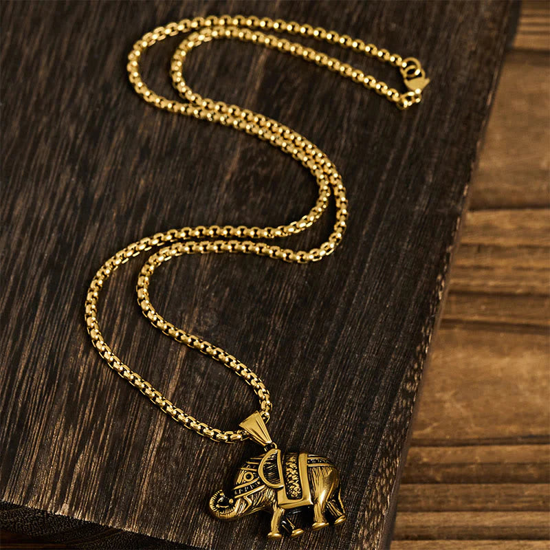 Buddha Stones Titanium Steel Elephant Strengthen Necklace Pendants