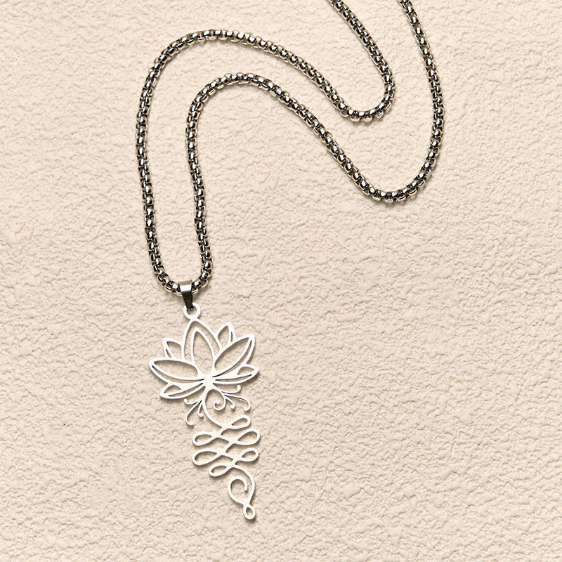Buddha Stones Lotus Vines Design Chakra Symbol Stainless Steel Enlightenment Necklace Pendant