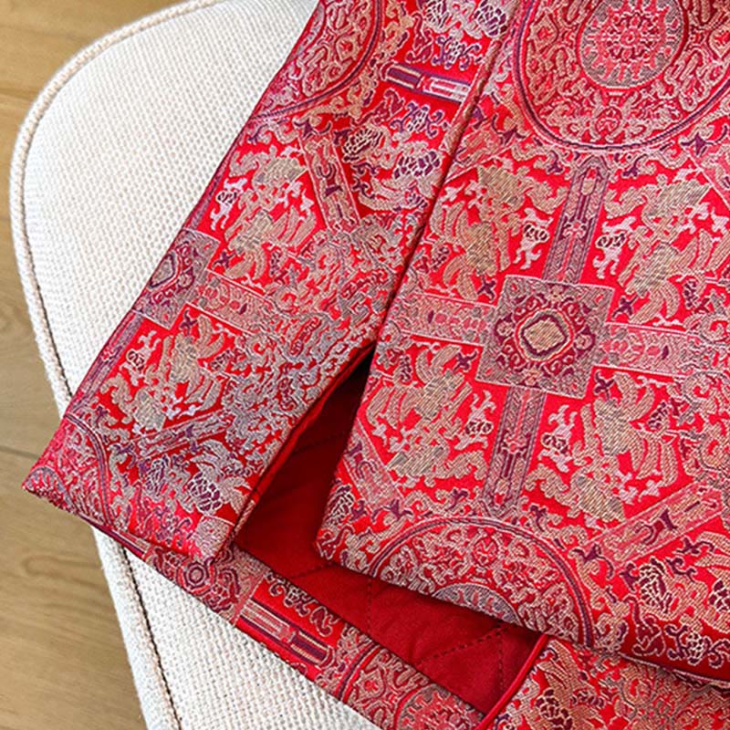 Buddha Stones Women's Jacquard Symmetric Floral Pattern Long Sleeve Jacket With Pockets