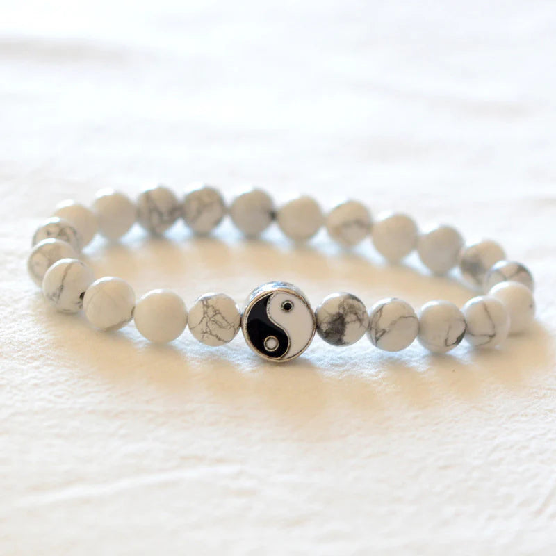 Buddha Stones 3pcs Natural White Turquoise Frosted Stone Bead Yin Yang Wealth Bracelet (Extra 35% Off | USE CODE: FS35)