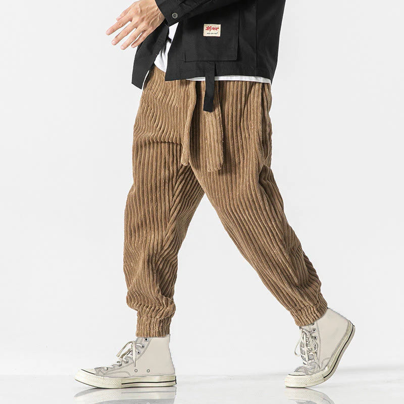 Buddha Stones Winter Solid Color Men's Ankle-Length Corduroy Pants With Pockets