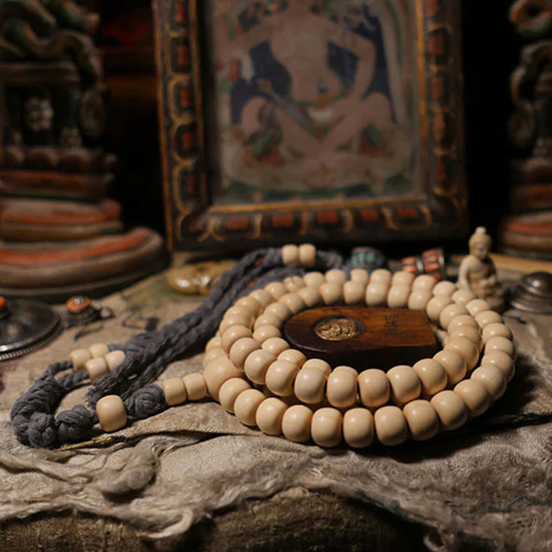 Buddha Stones 108 Mala Beads Abelia Biflora Wood Warding Off Evil Spirits Wrist Mala