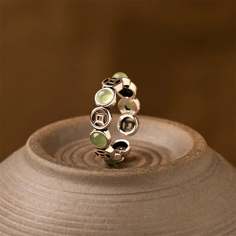 Buddha Stones Jade South Red Agate Copper Coin Prosperity Luck Open Ring