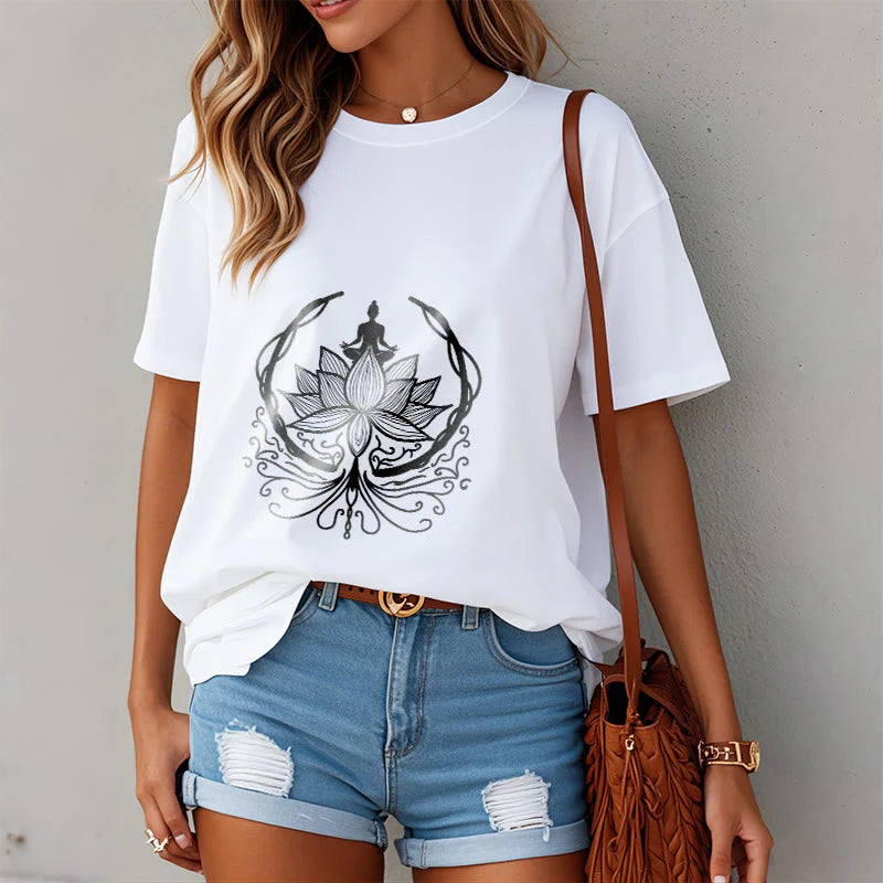 Buddha Stones Meditation Buddha Seated Inside A Lotus Flower Tee T-shirt