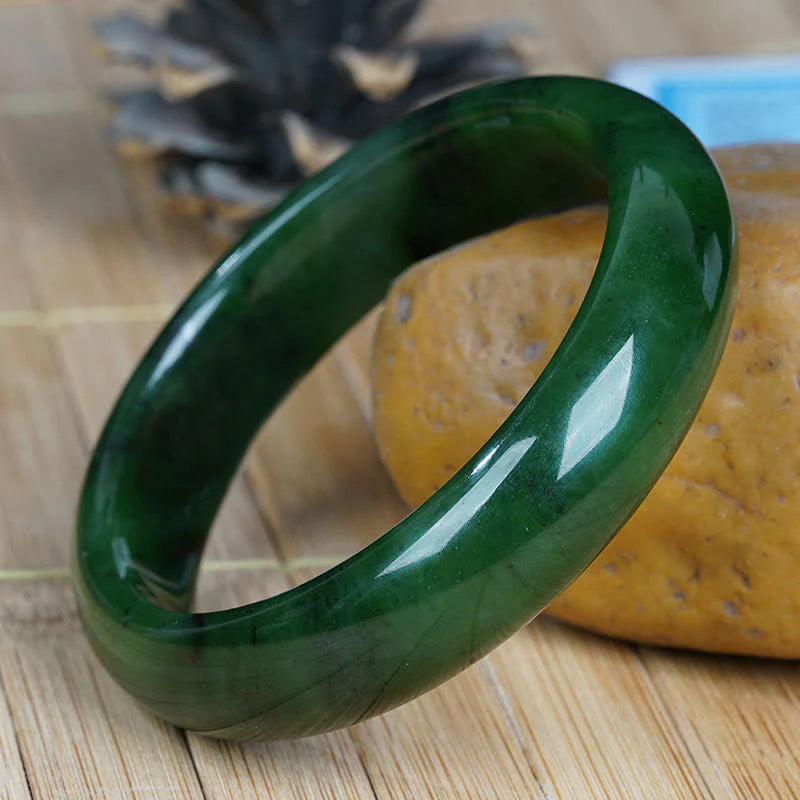 Buddha Stones Natural Hetian Cyan Jade Happiness Success Bracelet Bangle