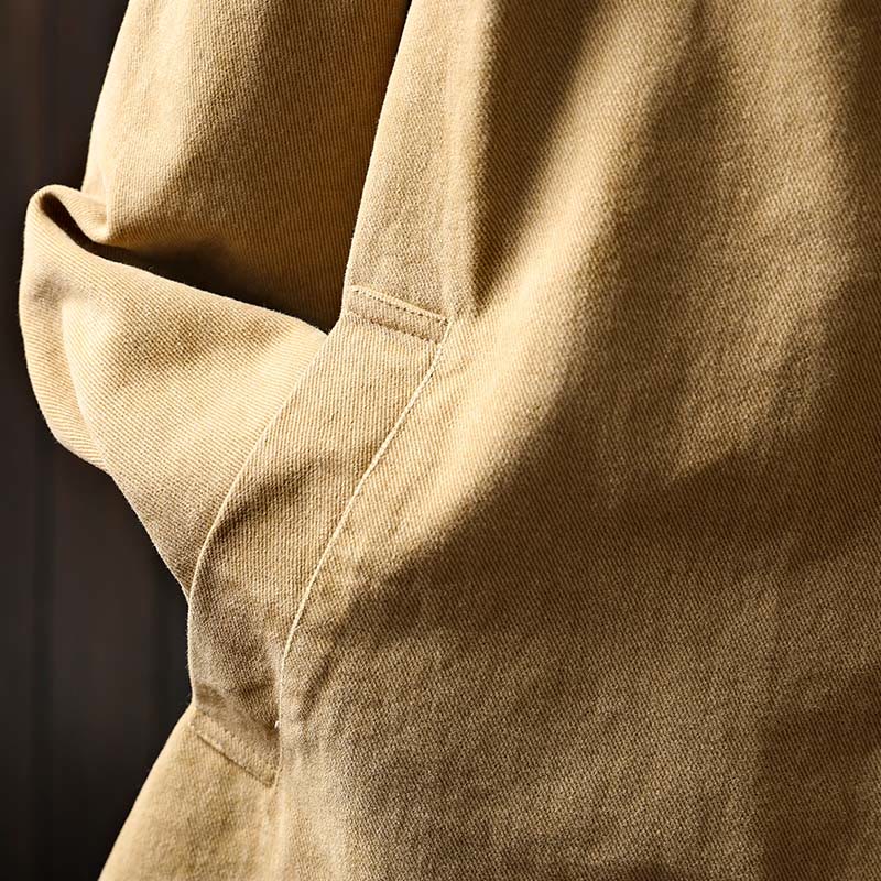 Buddha Stones Spring Fall Buttons Lapel Collar Long Sleeve Mid-length Cotton Women's Jacket With Pockets