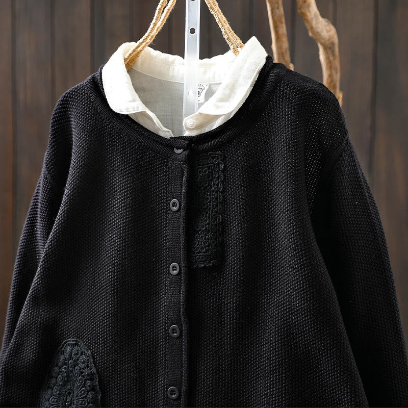 Buddha Stones Fall Floral Buttons Cotton Women's Long Sleeve Knitted Cardigan Sweater