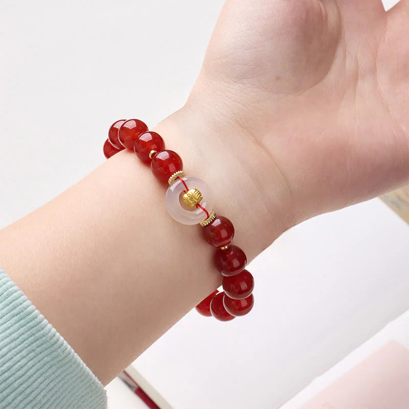 Buddha Stones Chinese Zodiac Year Of The Horse Peace Buckle Red Agate White Chalcedony Confidence Bracelet