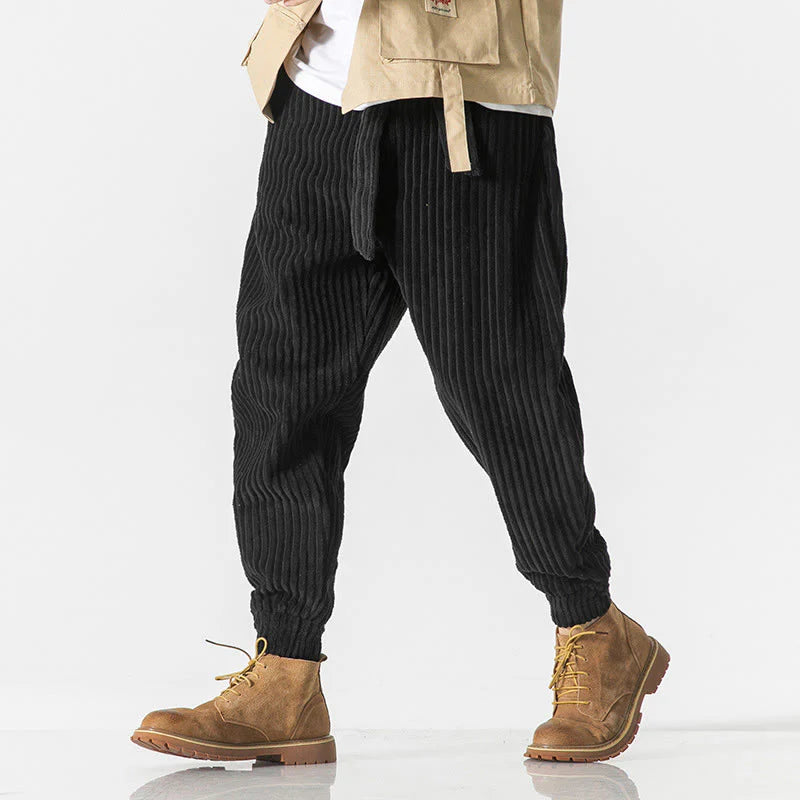Buddha Stones Winter Solid Color Men's Ankle-Length Corduroy Pants With Pockets