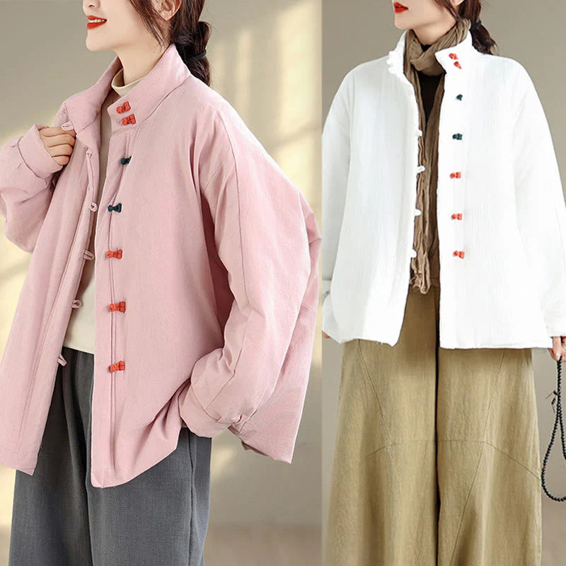 Buddha Stones Women's Winter Chinese Frog-Button Long Sleeve Cotton Thicken Jacket With Pockets